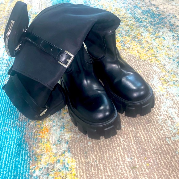 Prada Monolith Nylon Zip Bag Lug Combat Boot SZ 39 Logo Pocket Riding Platform - Picture 4 of 4